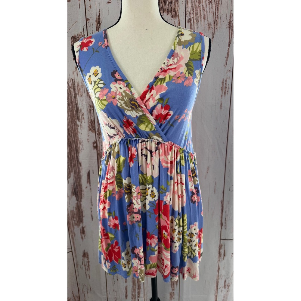 Matilda Jane Blue Floral Faux Wrap Babydoll Tunic Top Womens M New With Tags
